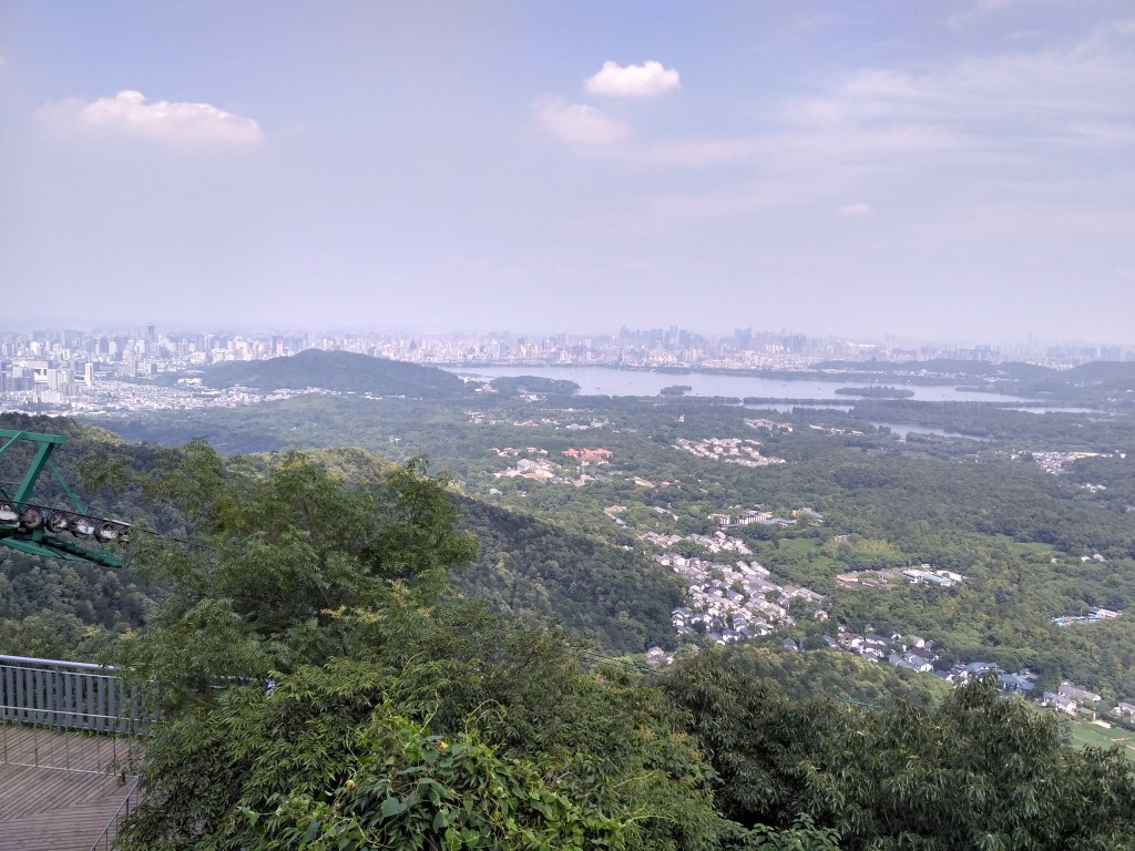 From the top: On such a clear day I could see the entire West Lake in the distance.