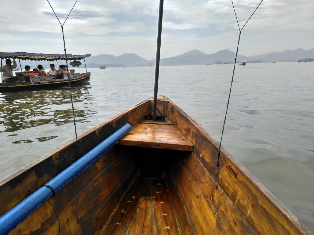 View down the front of the boat.  The lake really is beautiful.