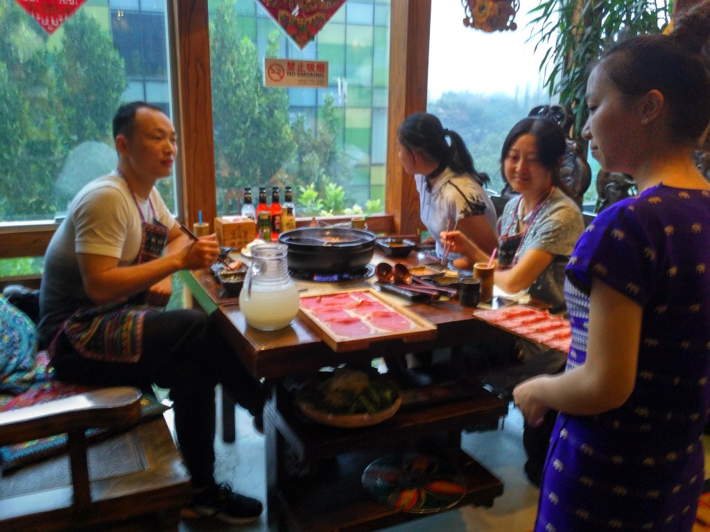 What's hotpot? Just the most amazing boiled meat dish in China. What's awkward? Walking into a restaurant and asking patrons if we can take pictures of their food.