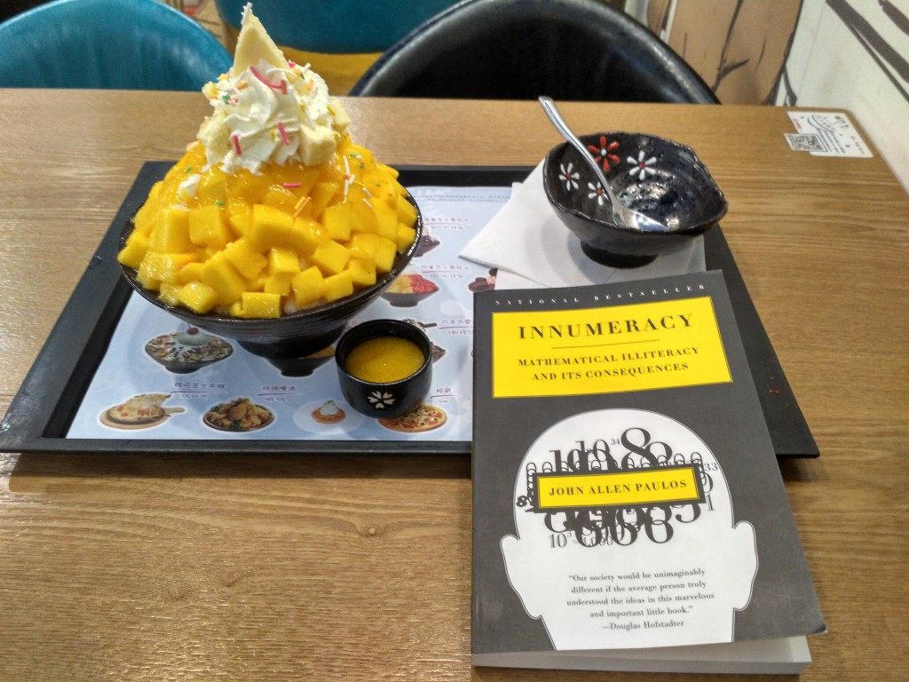 A giant mango bingsu, a color-coordinated math literature, and commercial-free K-pop music videos playing on the TV.  It's basically the perfect night out!