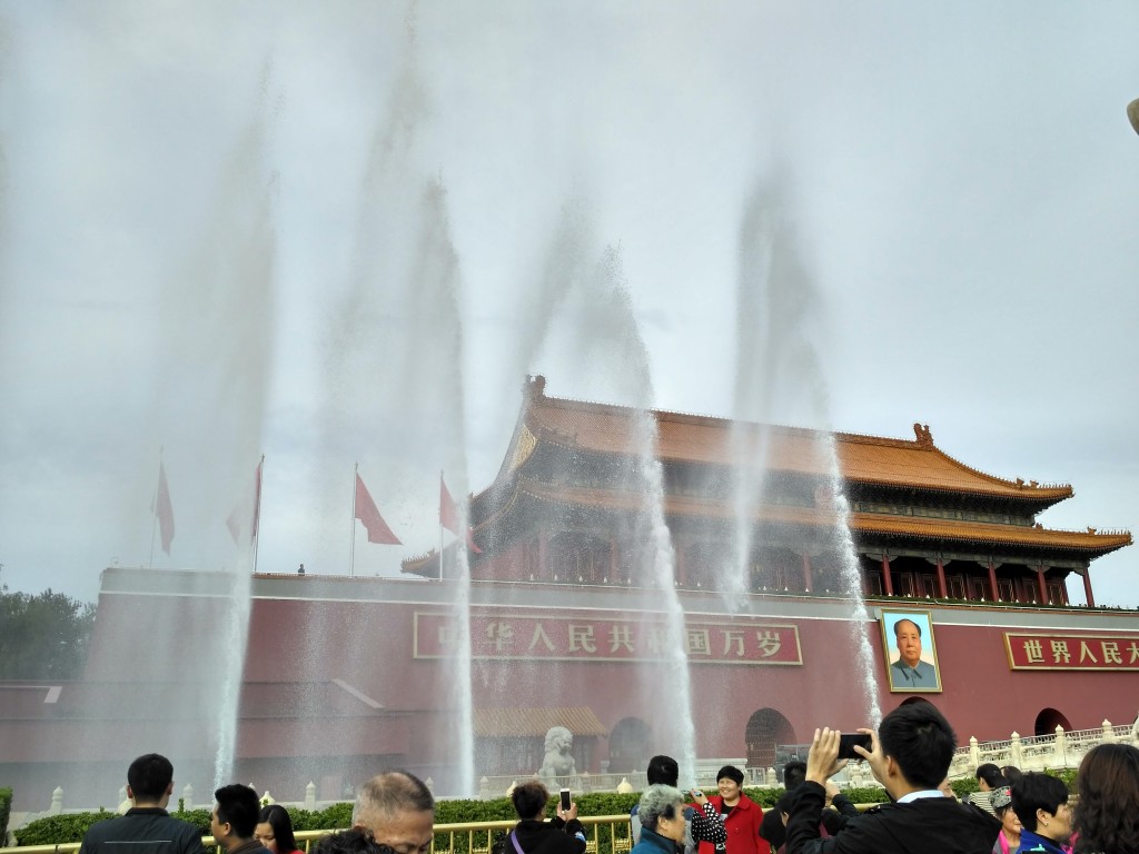 The fountain streams dance with the music.