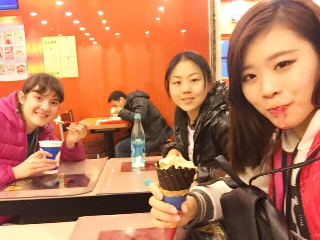 Post-jumping ice cream at Chinese Dairy Queen. I got a Tiramisu Oreo Blizzard and Yue got an Almond Green Tea ice cream cone.